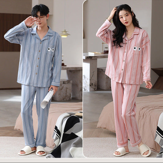 Playful Striped Soft Viscose Couple Pajamas