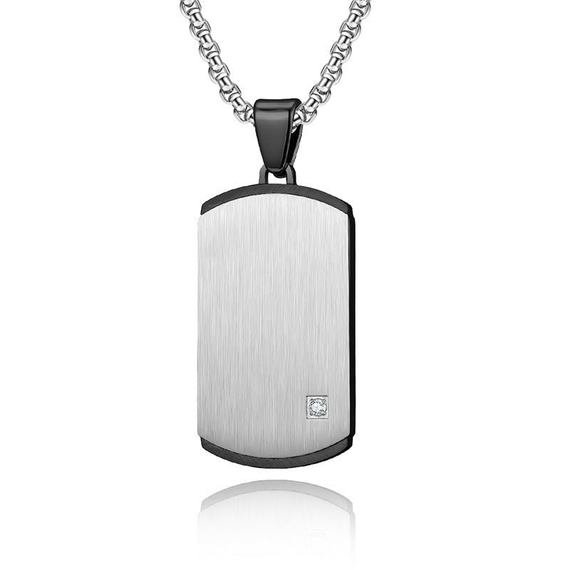 Engraved Vertical Brushed Pendant Mens Necklace