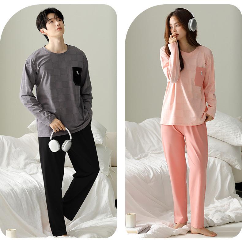 Round Neck Couples Pajamas Set 100% Cotton