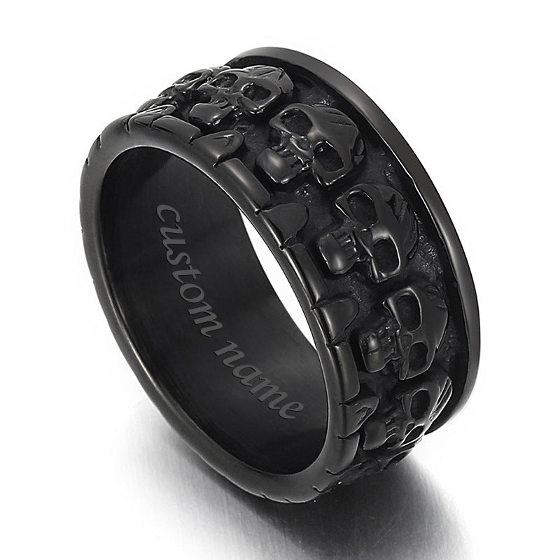 Engraved Skull Mens Fashion Ring 10mm