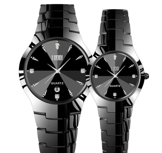 Matching Tungsten Steel Quartz Watch Set for Couples