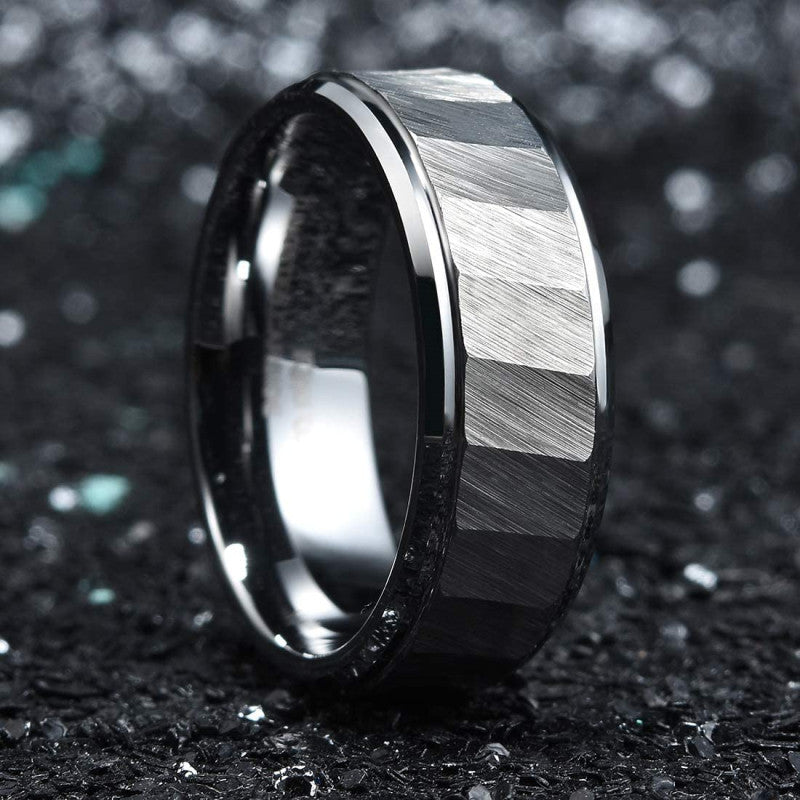 Custom Knife Cut Mens Ring - Stainless Steel