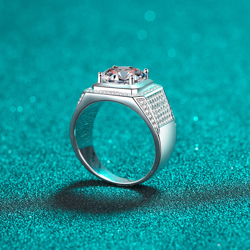 Engraved 2 Carats Moissanite Ring for Men