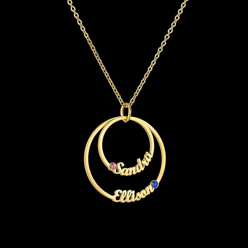 Two Birthstones and Personal Names Necklace