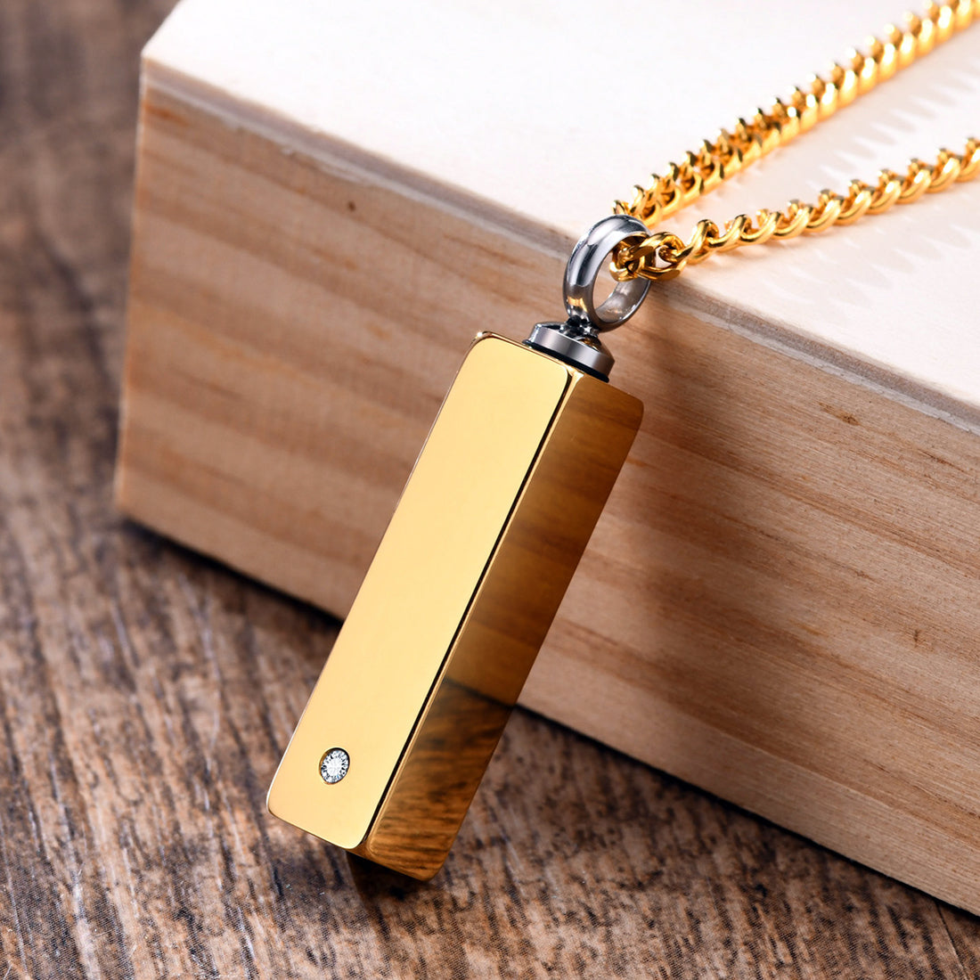 Vertical Bar Urn Cremation Memorial Necklace
