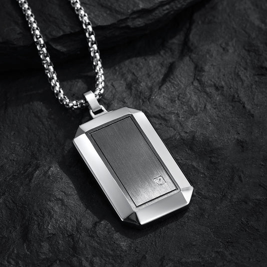 Custom Engravable Brushed Mens Pendant Necklace