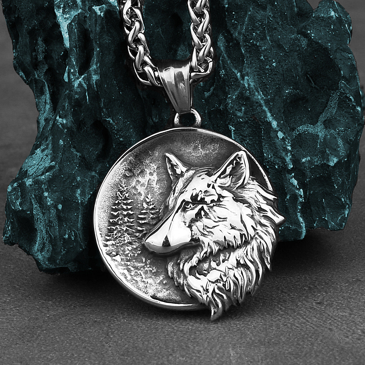 Wolf Fenrir Amulet Style Mens Thick Chain Necklace