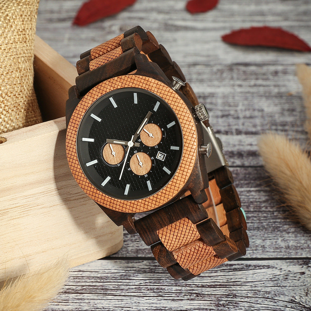 Mens Wood Analog Watch with Customized Engraving