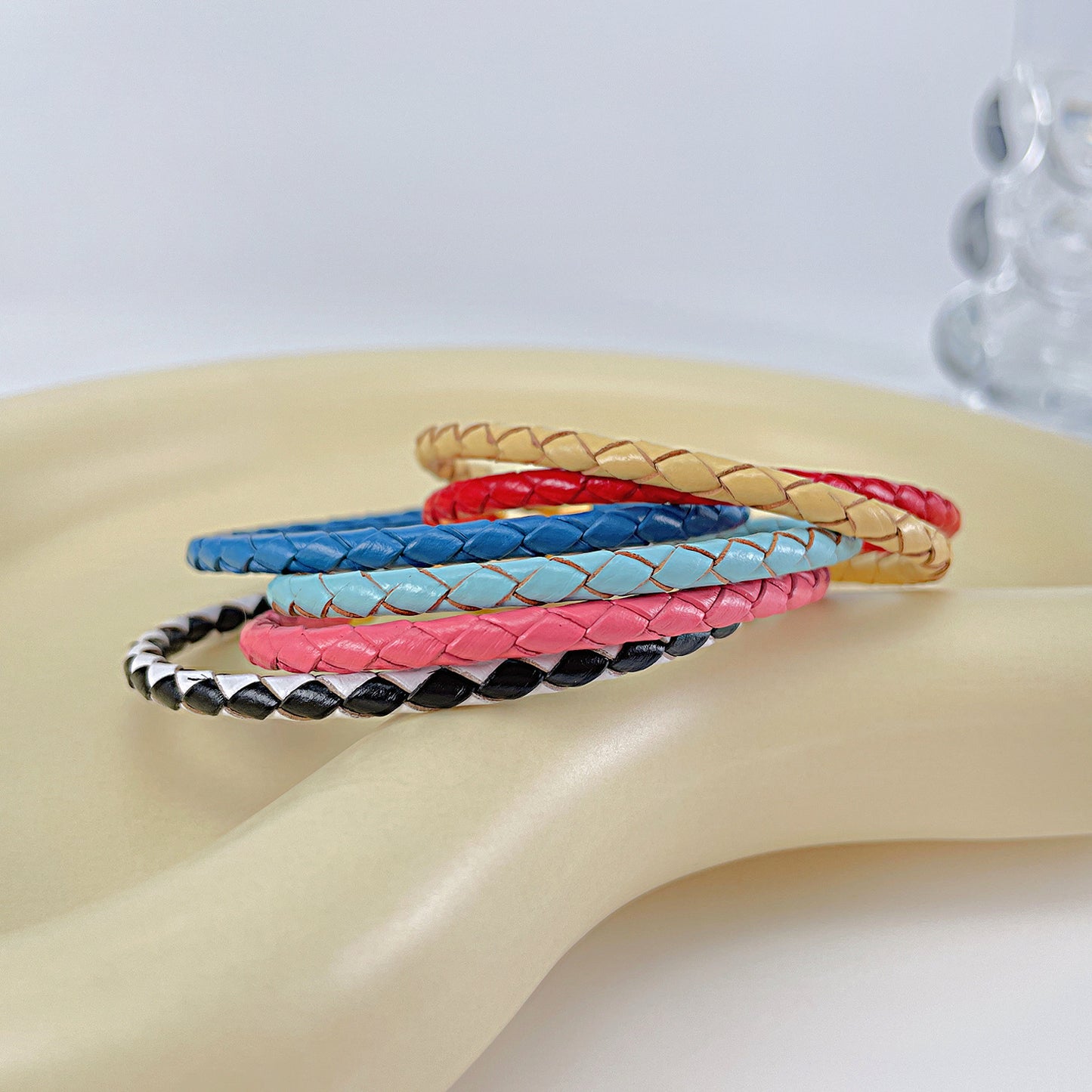 Woven Leather Bangle Bracelet Gift for Her