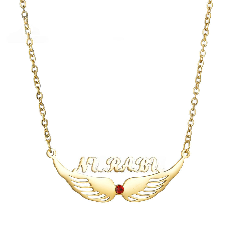 Angel Wings Personal Name Birthstone Necklace