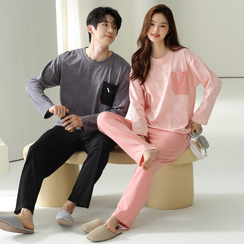 Round Neck Couples Pajamas Set 100% Cotton