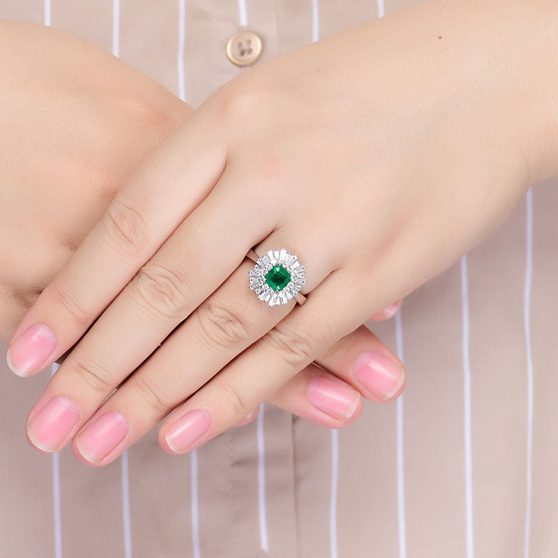 1 Carat Diamond and Emerald Halo Ring