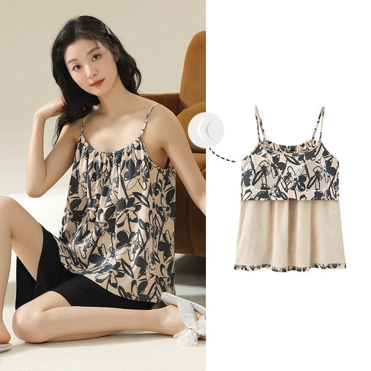 Gullei™ Floral Sling Pajamas Bra Pads Soft Cotton