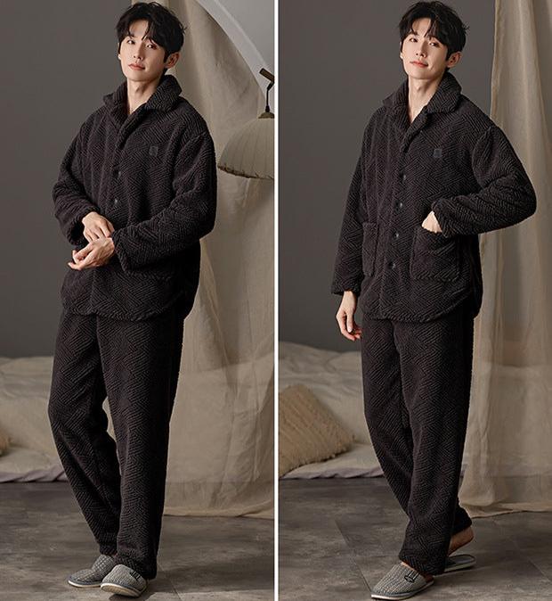 Thickened Flannel Button Up Pajamas Set