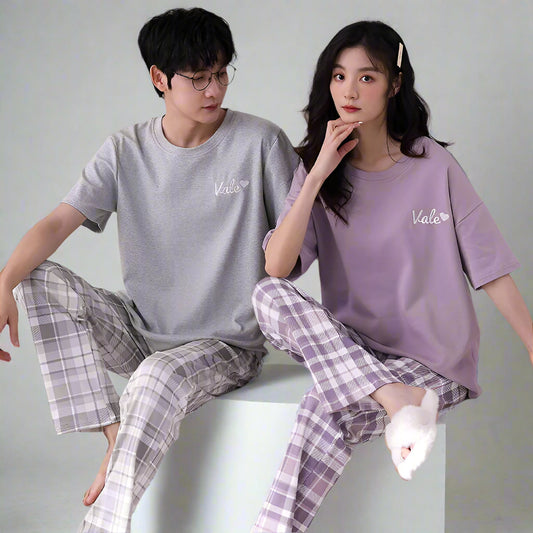 Matching Pair of Couple Summer Pajamas Set 100% Cotton