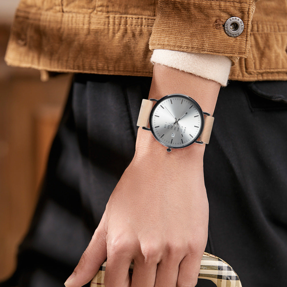 Mens Wood Quartz Watch Luminous Hands and Calendar