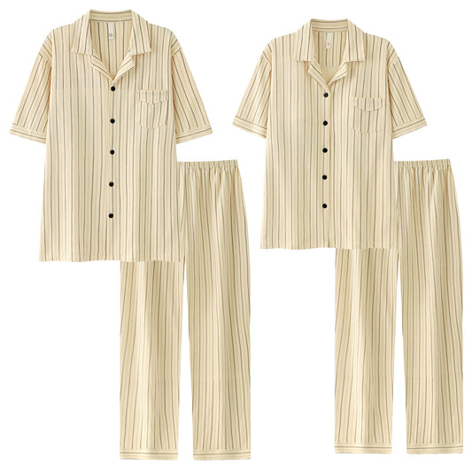 Timeless Pinstripe Cotton Couple Pajamas