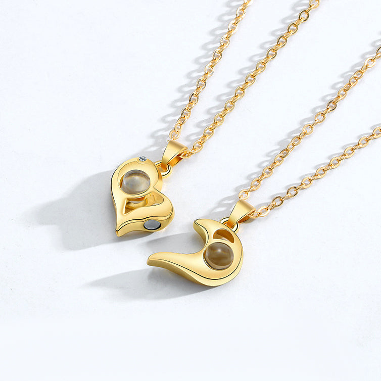 Engravable Light Projection Magnetic Hearts Couple Jewelry Gift