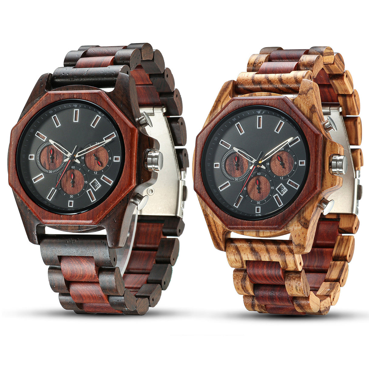 Matching Multifunctional Wood Couple Watch Set for Two
