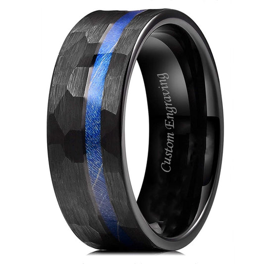 Comfort Fit Mens Hammered Ring with Custom Engraving