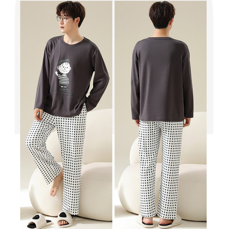 Cute Cartoon Couple Pajamas - Long Sleeve Cotton Set