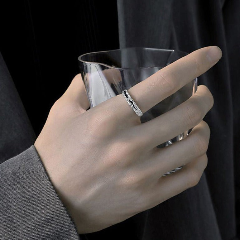 Engraved Meteoroid Wedding Rings Set - Adjustable