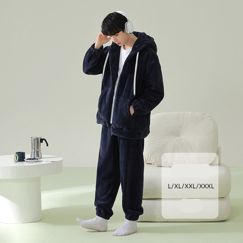 4-Piece Warm Hoodie Matching Pajamas Set for Couples