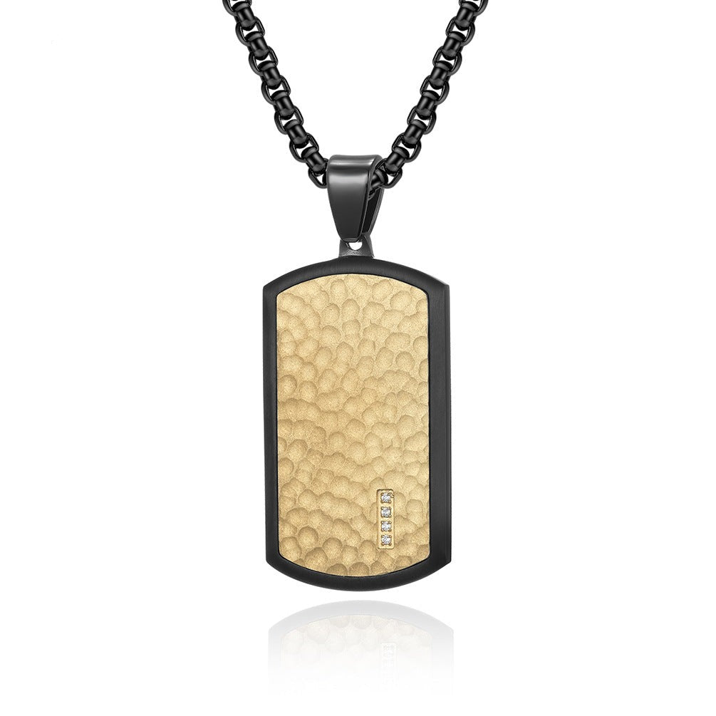 Engraved Beveled Hammered Pendant Mens Necklace