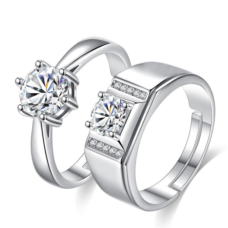 Personalized Sterling Silver Couple Wedding Rings Set