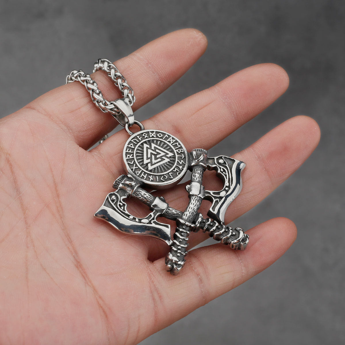 Mens Viking Rune Style Axe Pendant Necklace