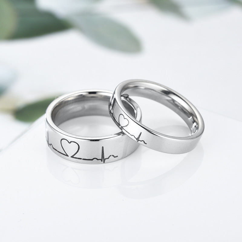 Engraved Heartbeat Promise Rings for Couples