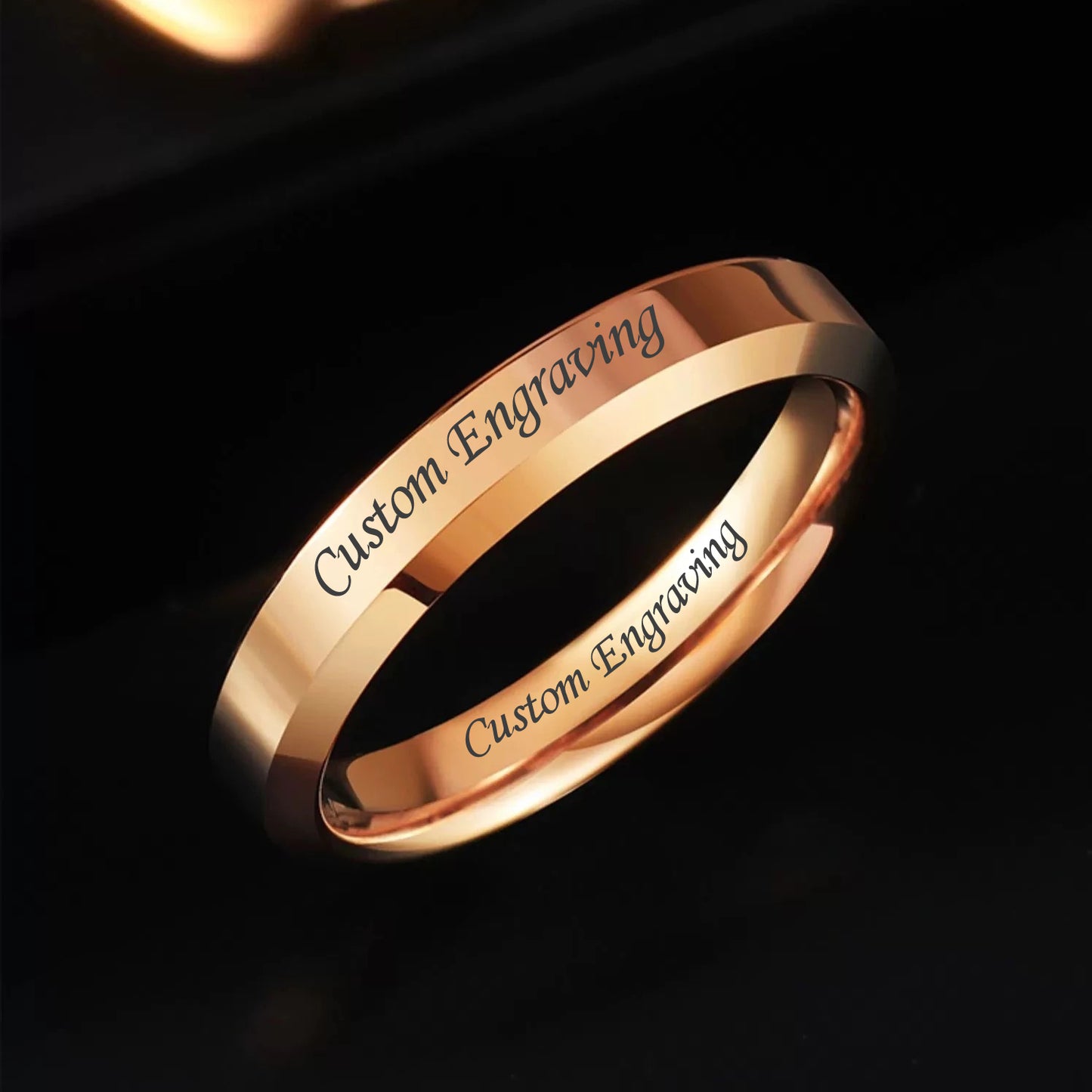 Engraved Mens Wedding Band 18K Gold Plated Steel