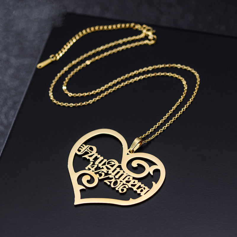 Custom Heart Name and Date Necklace for Her