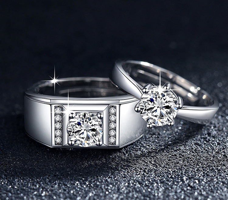 Personalized Sterling Silver Couple Wedding Rings Set