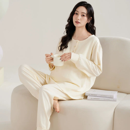 Gullei™ Cotton Maternity & Nursing Pajama Set with Built-in Bra