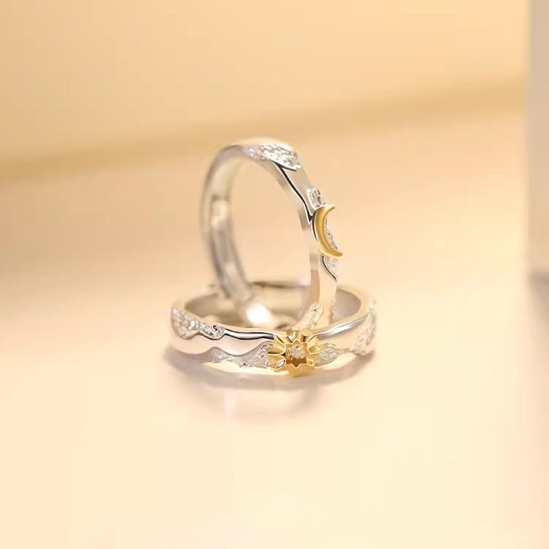 Sun and Moon Promise Rings - Adjustable Sterling Silver Set