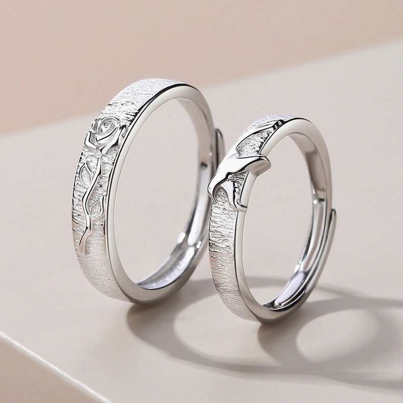 Custom Floral His Hers Couple Rings Set for two