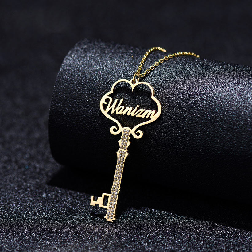 Custom Name Key Pendant Necklace for Her