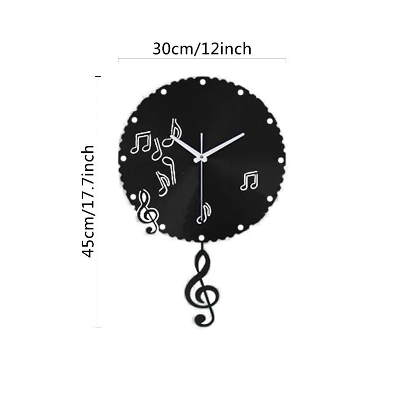 Music Notes Pendulum Silent Wall Clock – Vintage Vinyl Record Design