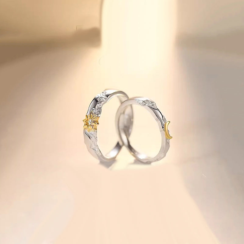 Sun and Moon Promise Rings - Adjustable Sterling Silver Set
