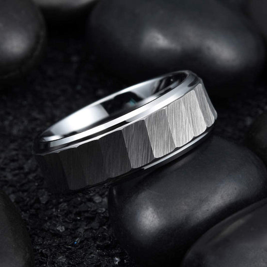 Custom Knife Cut Mens Ring - Stainless Steel