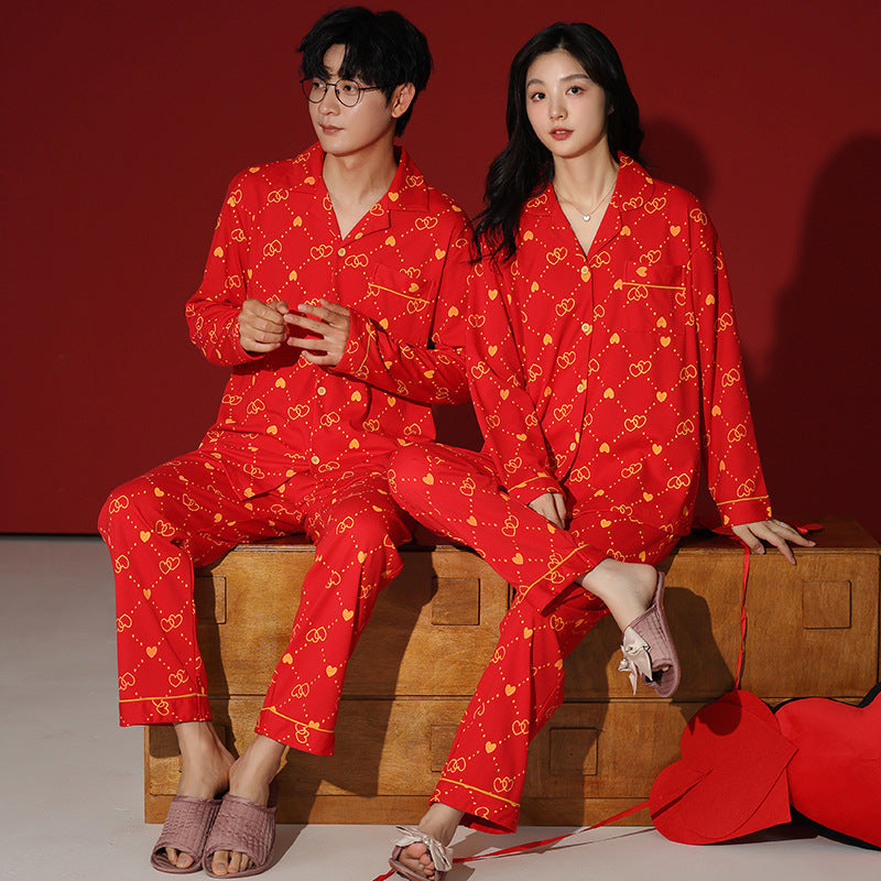 4-Piece Married Couples Red Pajamas Set 100% Cotton