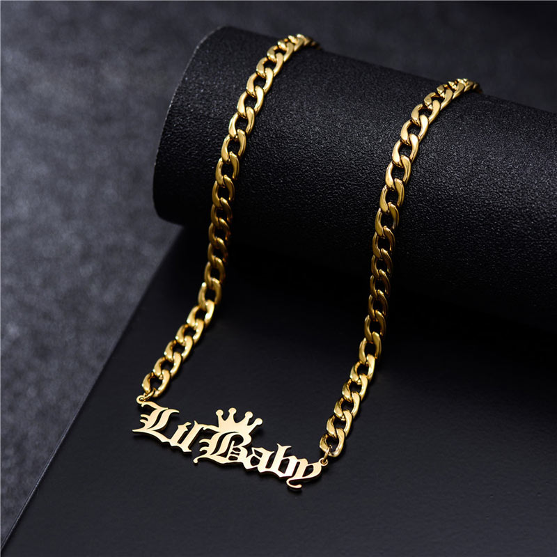 Old Script Crown Custom Name Necklace