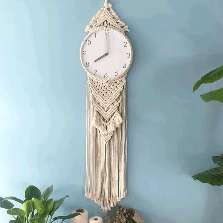 Boho Tapestry Silent Wall Clock – Nordic, Large