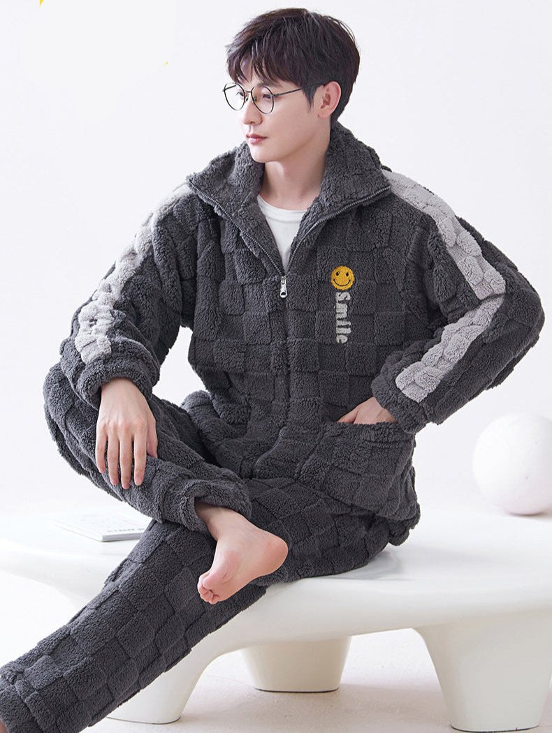Thickened Flannel Zip-up Matching Pajamas Set for Couples