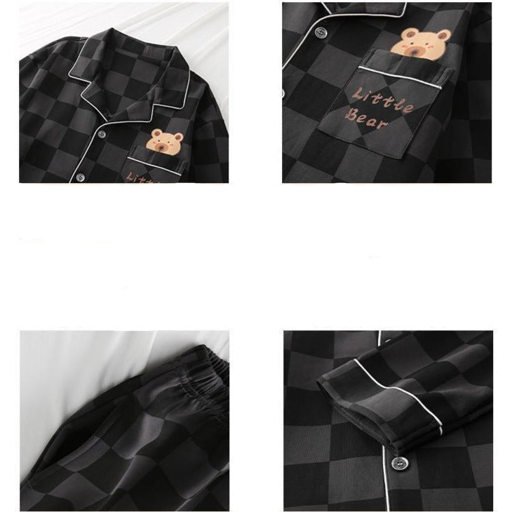 Cute Bear Summer Couple Pajamas Set 100% Cotton