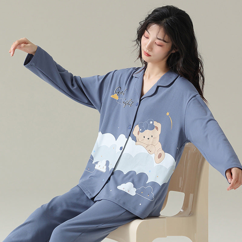 4-Piece Bear Print Couples Nightwear Pajamas 100% Cotton