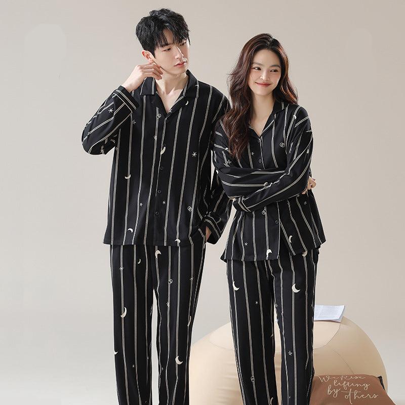 4-Piece Striped Black Matching Cotton Pajamas