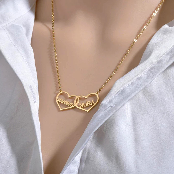 Two Names Connecting Heart Pendant Necklace