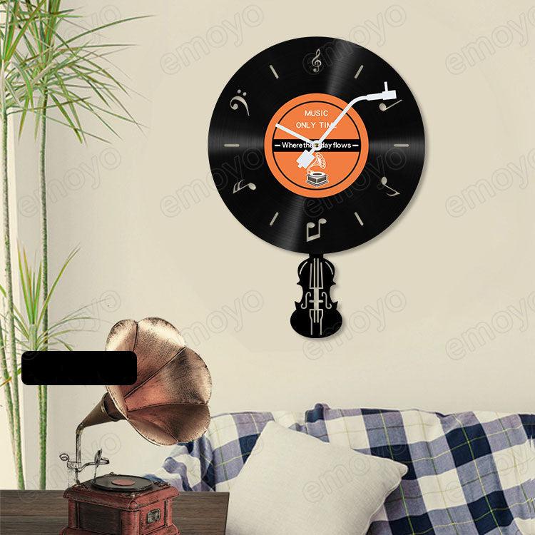 LP Record Pendulum Wall Clock — Vinyl, Silent (15.7x11.8 in)
